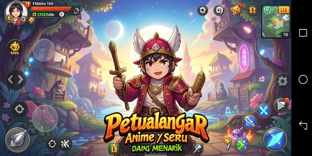 Screenshot menunjukkan karakter utama beraksi dalam permainan Anime.