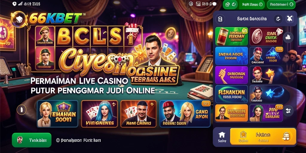 Screenshot 66KBET menampilkan gameplay seru dengan dealer langsung dan suasana kasino yang menegangkan.