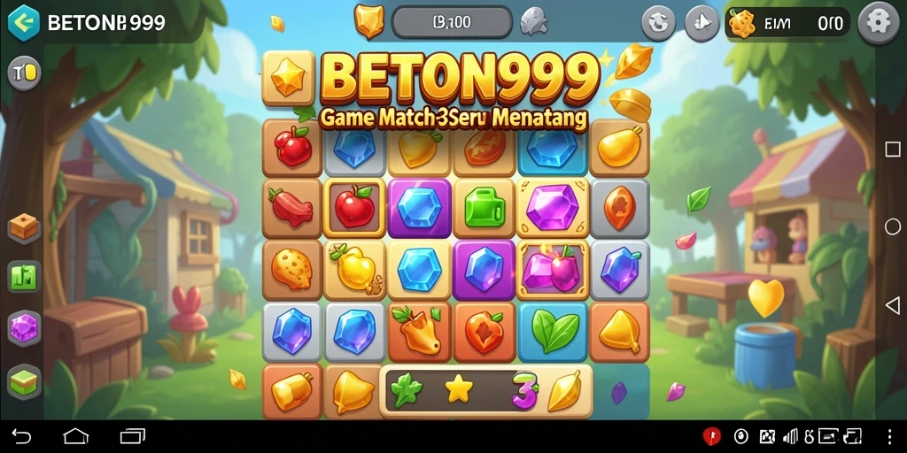 Gameplay seru BETON999 dengan tantangan Match-3 menarik.