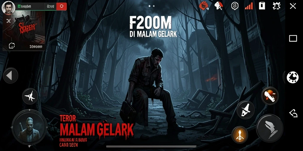 Screenshot F200M menampilkan aksi seram dalam suasana Horror.