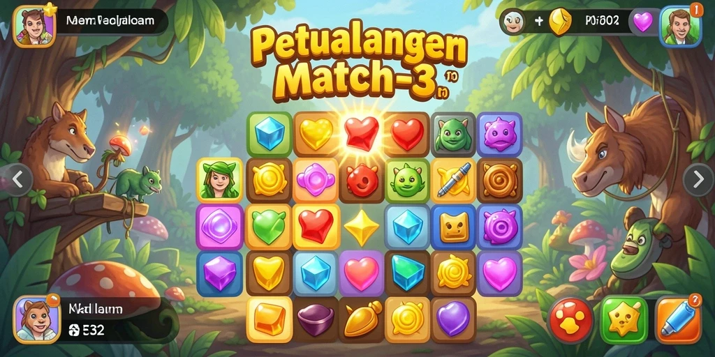 Tampilan gameplay F32 yang seru dalam puzzle Match-3.