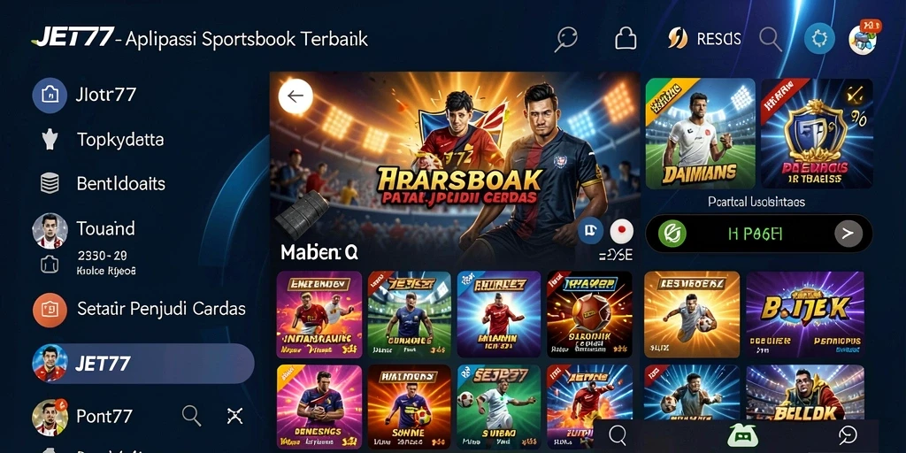 Tampilan gameplay JET77 dengan fitur Sportsbook yang menarik.