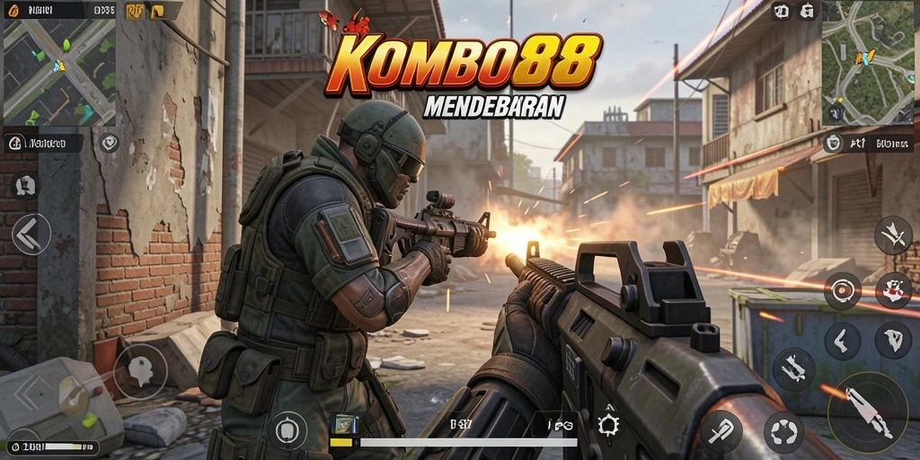 Gameplay KOMBO88 yang intens dan penuh aksi dalam mode FPS.