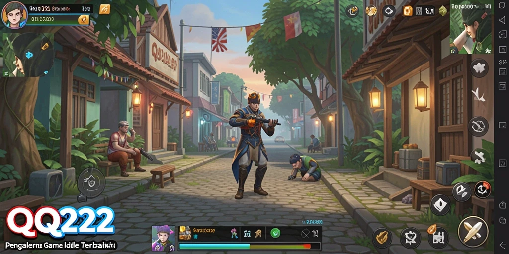 Tampilan gameplay utama dari QQ222 yang menunjukkan aksi Idle yang menghibur.